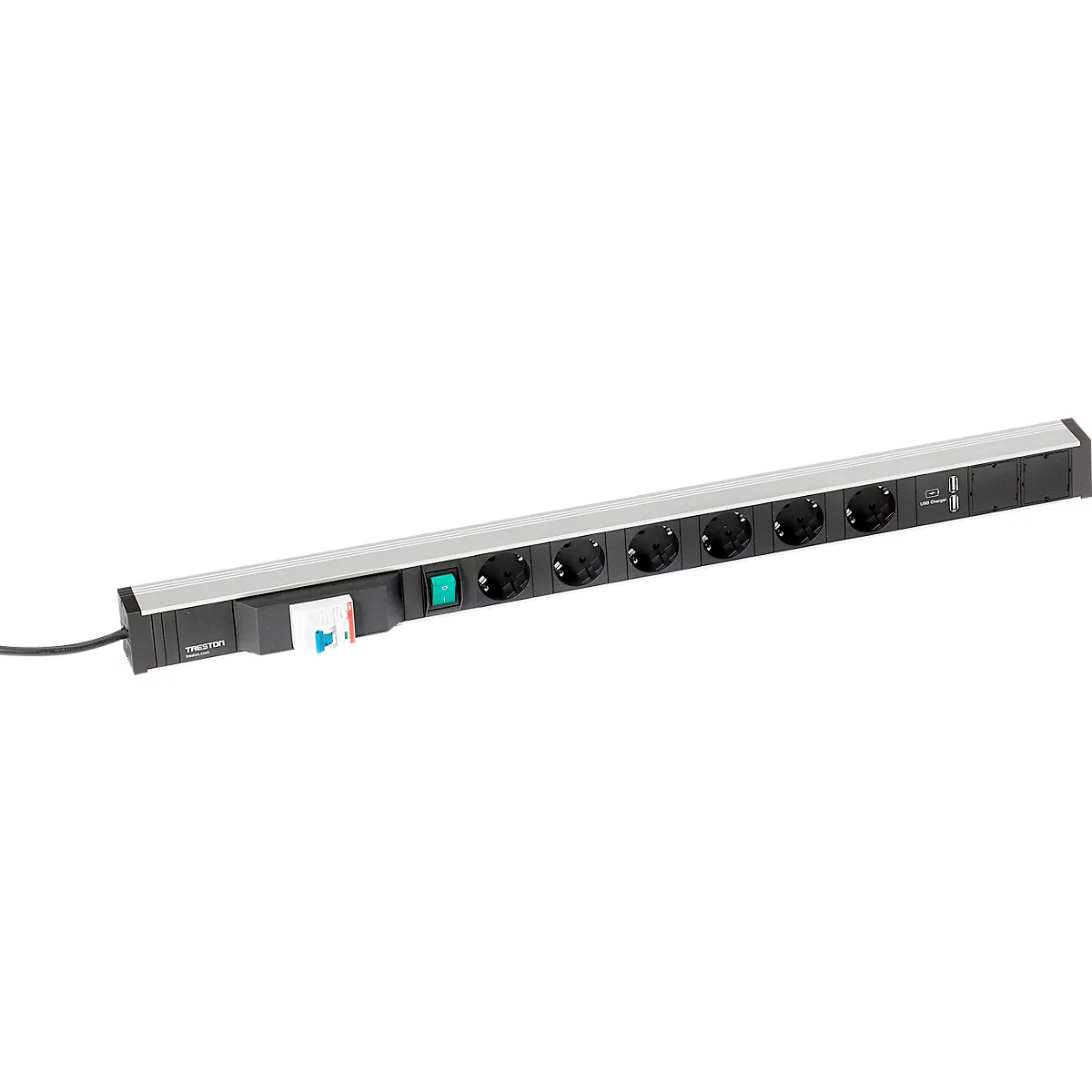 Wandcontactdoos 836/10 voor Treston werktafels, 6-voudige stekkerdoos, 1x schakelaar, 1x aardlekschakelaar, 2x USB type A