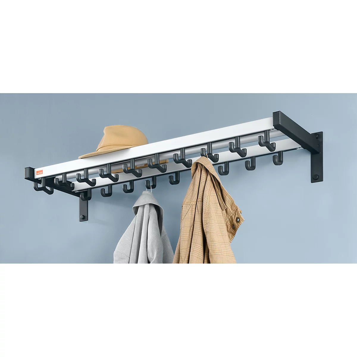 Wandgarderobe, 10 Doppel-, 9 Einzelhaken, Hutablage