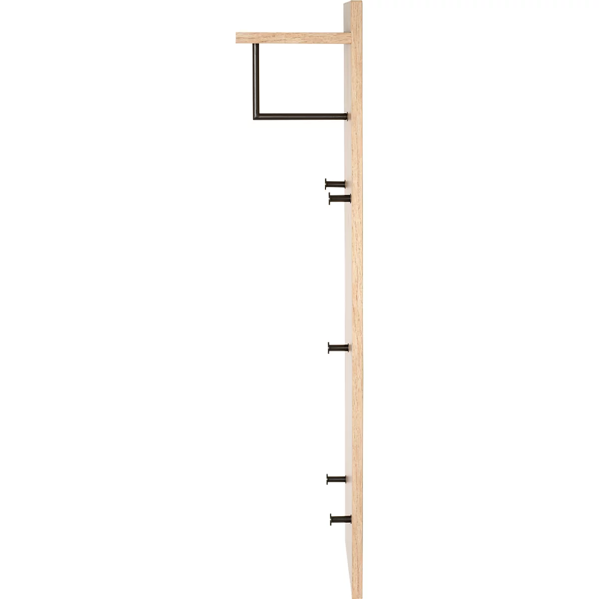 Holzregal mit schwarzem Metallrahmen, Schrauben zur Befestigung an der Wand.