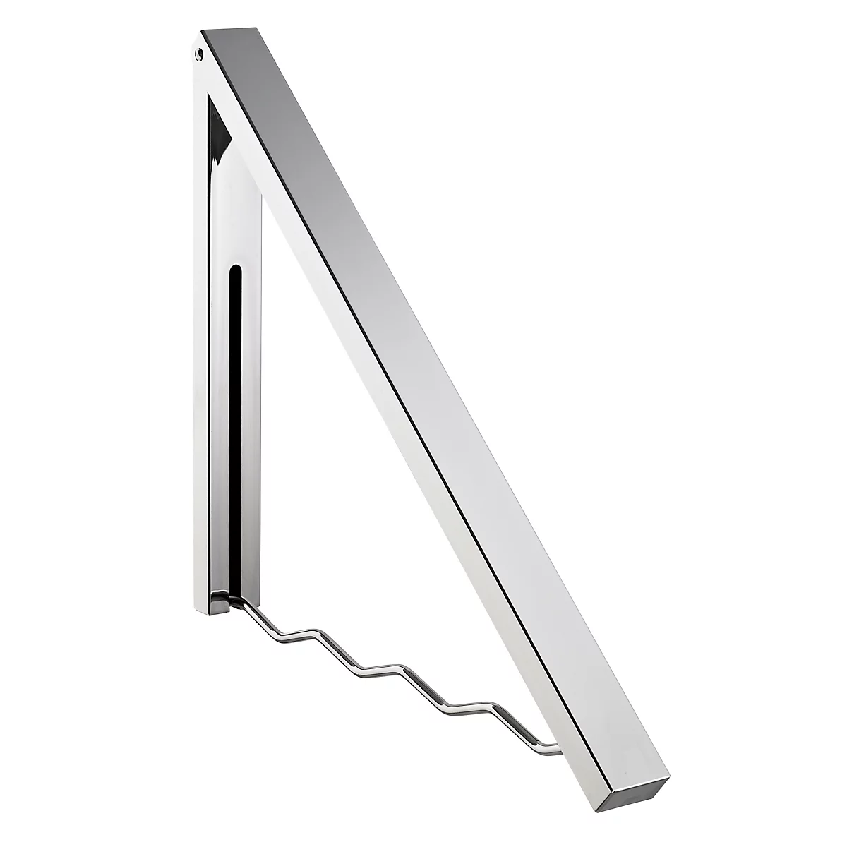 Opvouwbaar metalen wasrek, aan de muur gemonteerd.