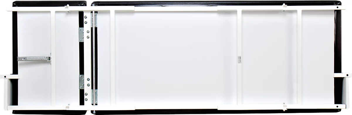 Wandklapp-Ruheraumliege, 2000 x 700 x 500 mm, Vierkant-Stahlgestell weiß, Kunstlederbezug schwarz