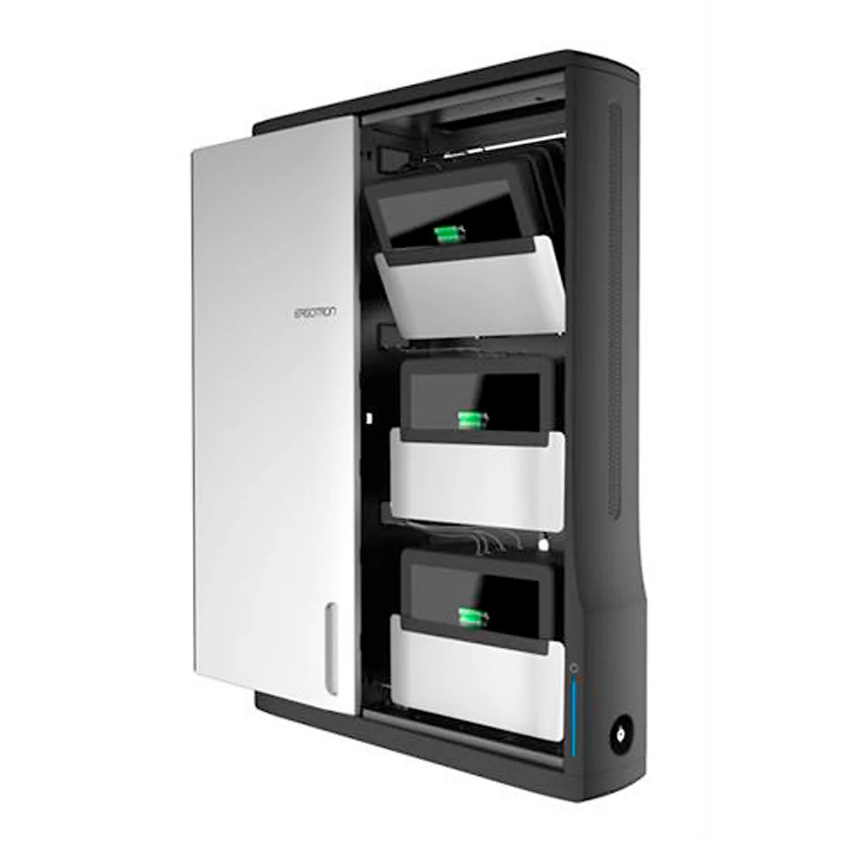 Wandlaadkast ergotron® Zip12, tot 12 apparaten, compatibel met veel notebooks en Chromebooks tot 12', 3 compartimenten, B 669 x D 115 x H 905 mm