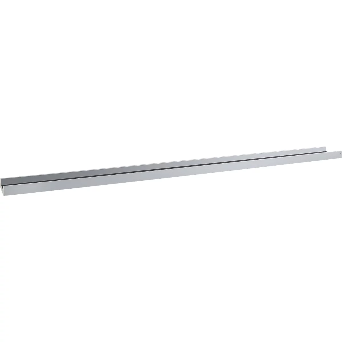 Detailaufnahme einer langen, silberfarbenen Metallschiene mit rechteckigem Profil.