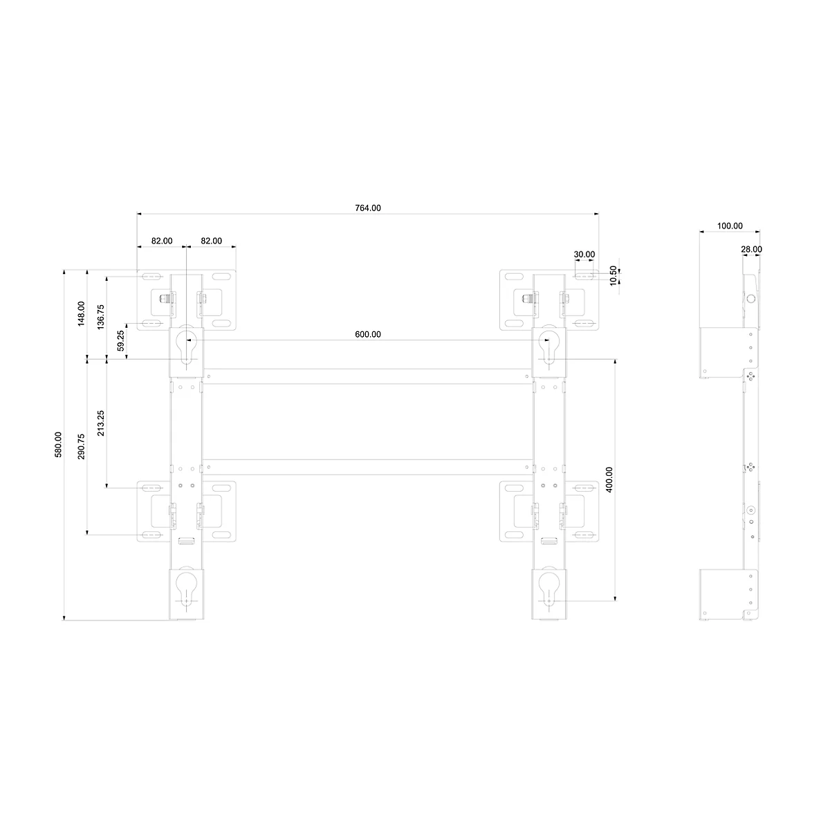 Wandsteun voor digitale flipchart Samsung WM85R Fl!p2, incl. instructies en schroeven, B 764 x D 28-100 x H 580 mm, zwart