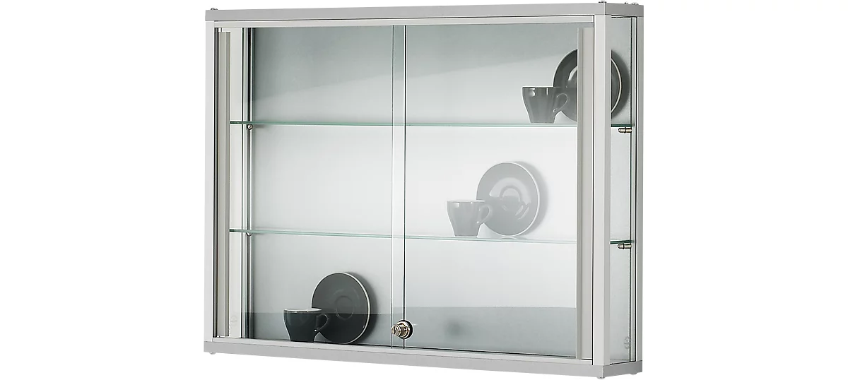 Wandvitrine, einhängend, 2 verstellbare Glasböden, abschließbare Schiebetüren, ESG-Sicherheitsglas, B 1000 x T 200 x H 800 mm