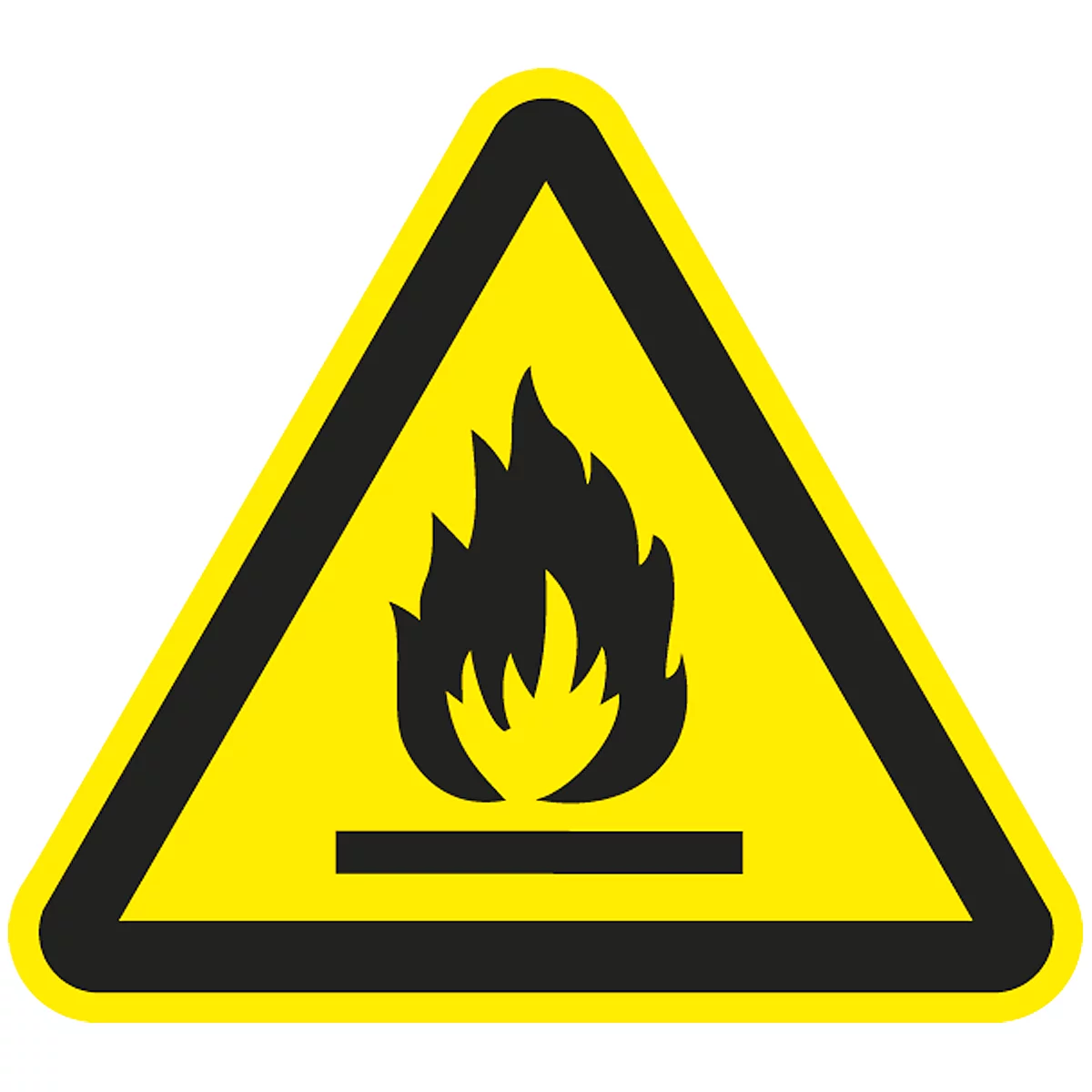 Yellow warning triangle with black flame. The symbol warns of flammable substances.
