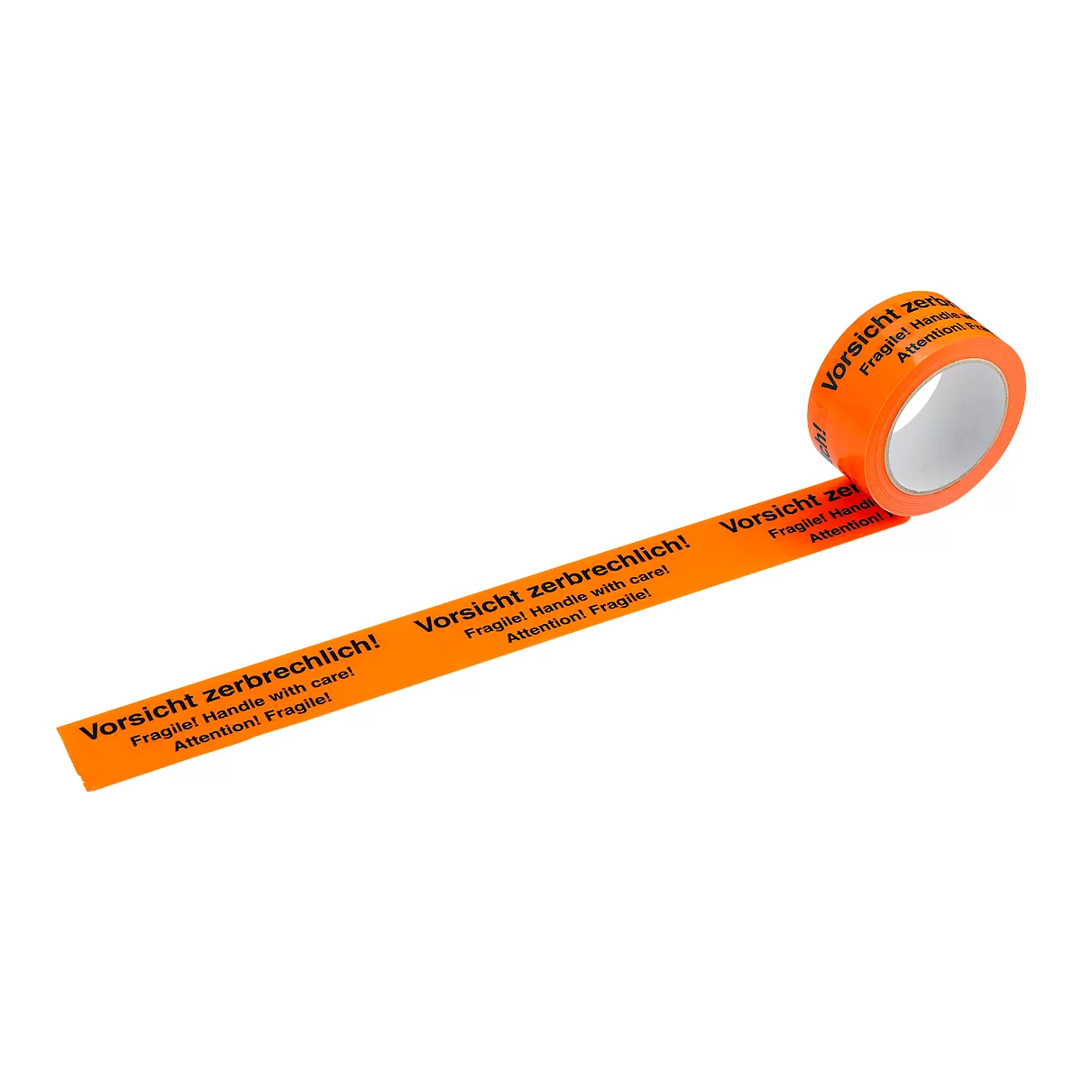 Orange tape with the words "Fragile! Handle with care!".