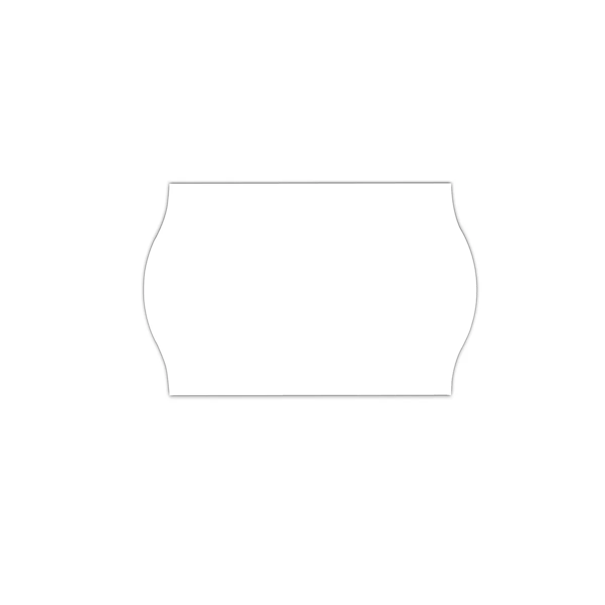 White, rectangular label with curved sides and gray border on a white background.