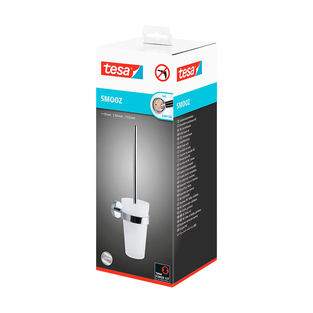 Wc-borstelhouder tesa® SMOOZ, verchroomd, zonder te boren, incl. kleefstrips