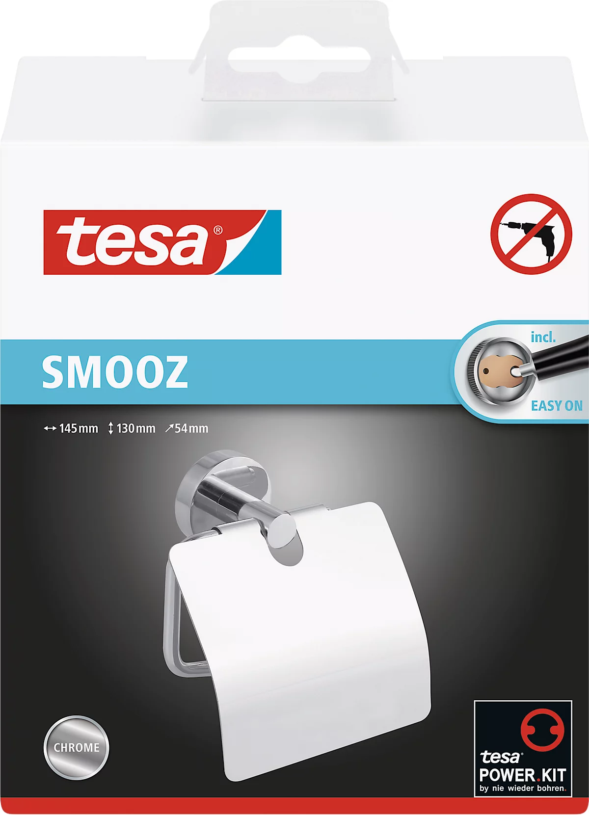 WC-Papierrollenhalter tesa Smooz, Befestigung ohne Bohren, ablösbar, mit Deckel
