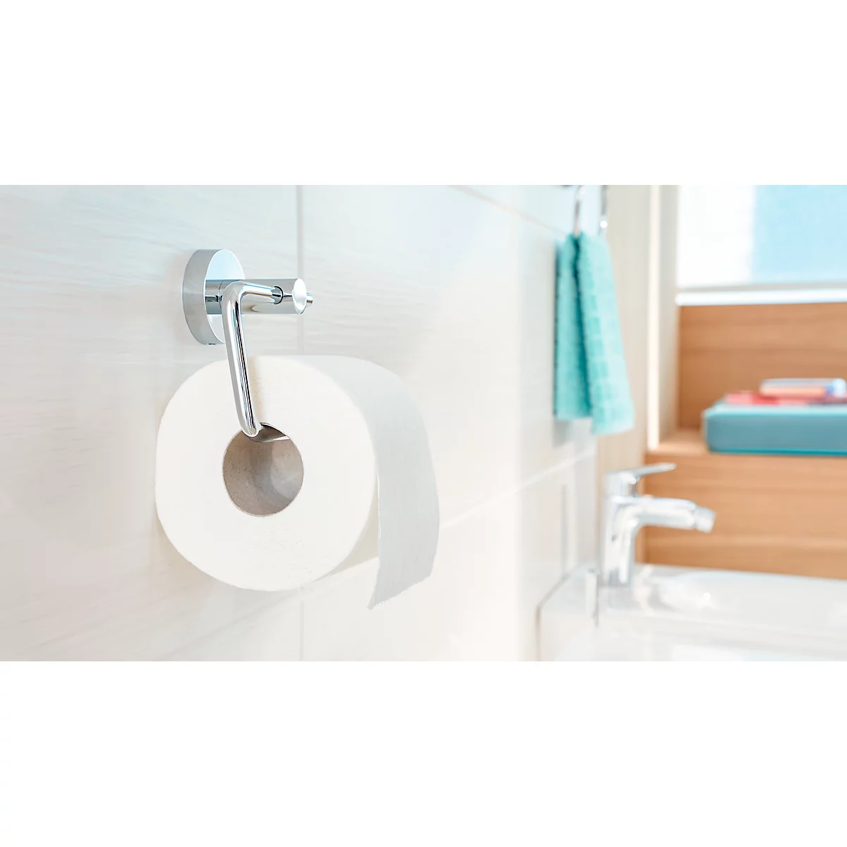 WC-Rollenhalter tesa® SMOOZ, ohne Deckel, verchromt, ohne Bohren, inkl. Klebelösung