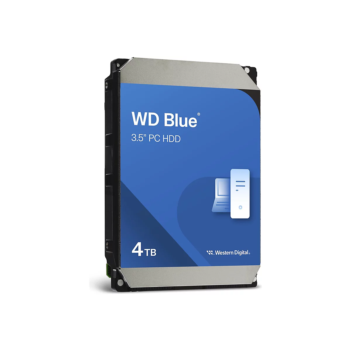 Festplatte WD Blue, 4 TB, mit blauem Label und Logo.