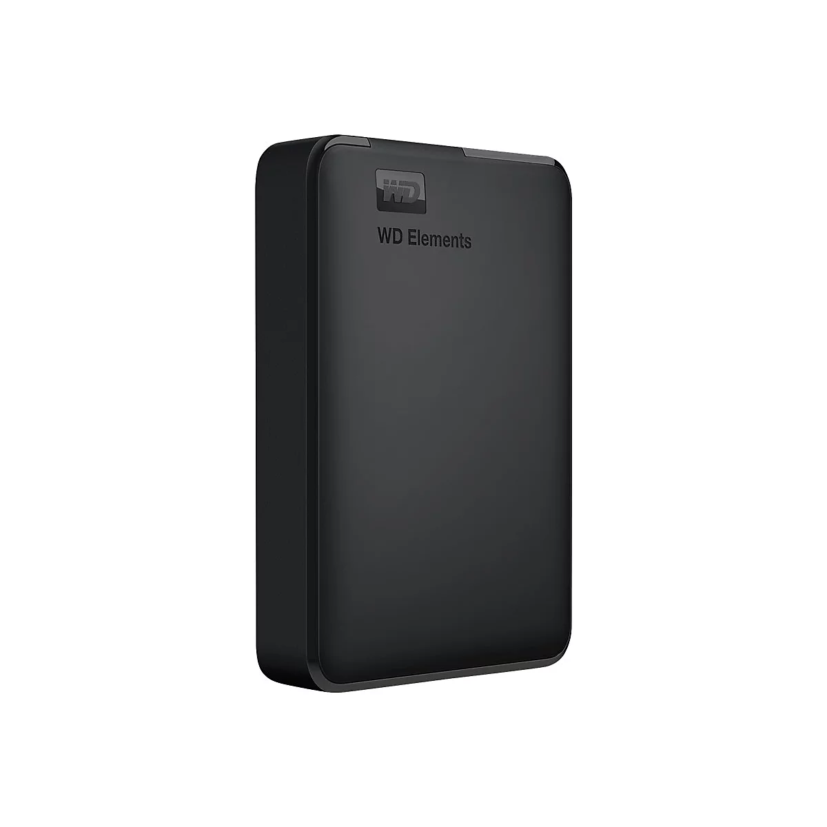 Disque dur externe noir, WD Elements, avec logo WD et lettrage.