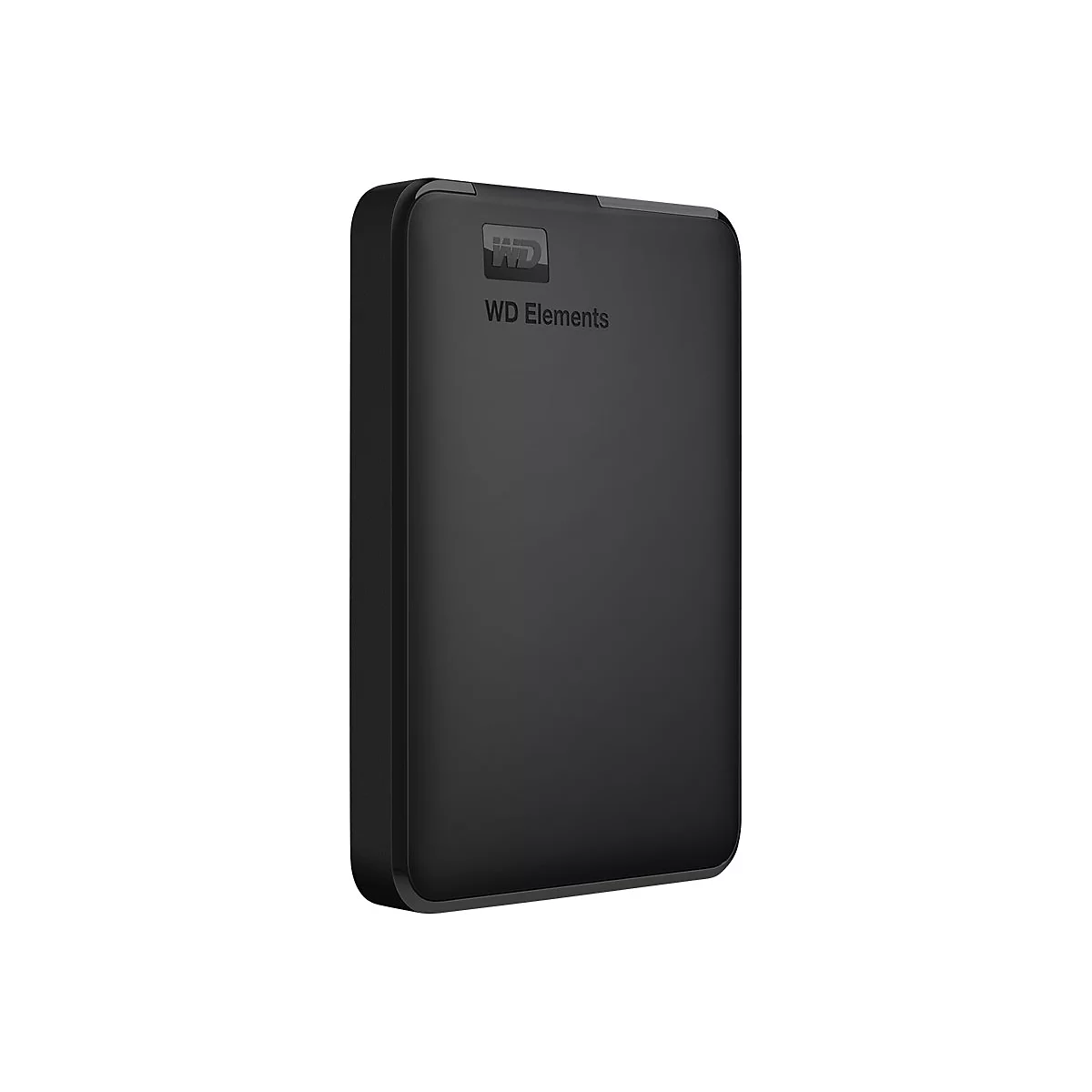 Disque dur externe noir WD Elements, texte, sur fond blanc.