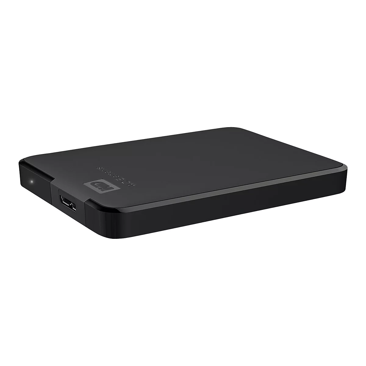 Disque dur externe noir avec la mention "WD Elements".