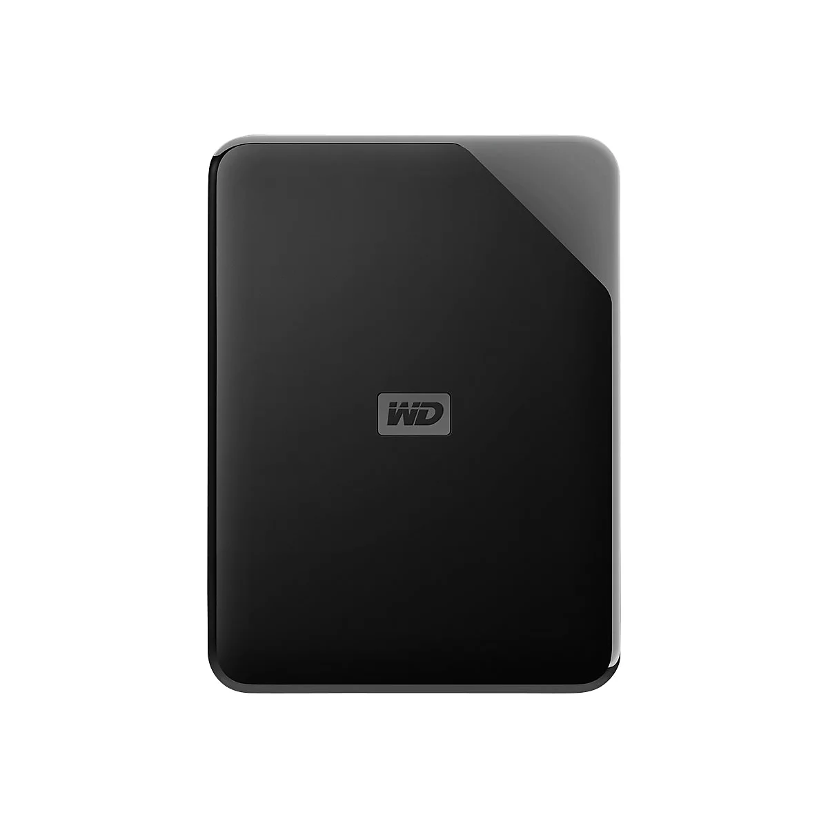 Disque dur externe noir avec logo WD.
