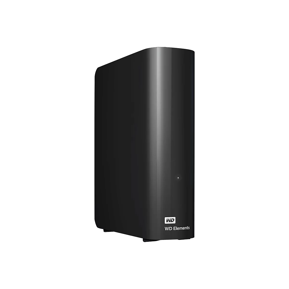 Disque dur externe noir WD Elements, fond blanc. Logo et texte en bas.