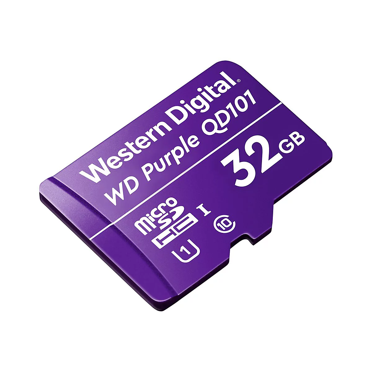 Eine violette Micro-SD-Karte mit weißen Schriftzügen von Western Digital und 32 GB.