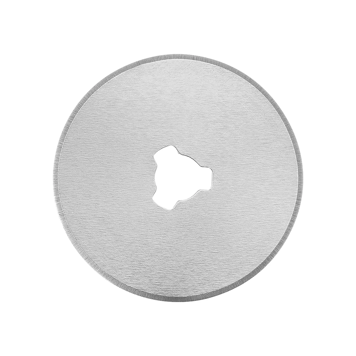 Round, silver cutting blade with a star-shaped hole in the middle.