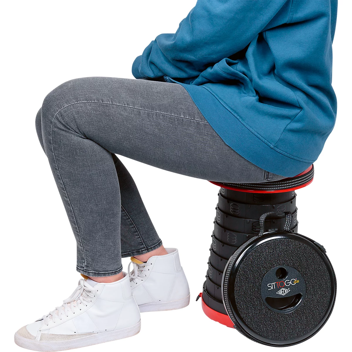 WEDO® SITTOGO®NXT telescopische kruk, opvouwbaar, in hoogte verstelbaar, met schouderriem, tot 150 kg, ABS-kunststof, zwart