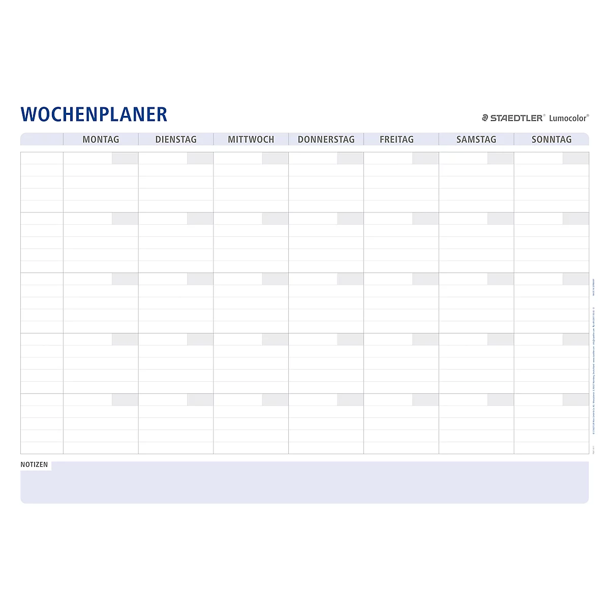 Weekplanner Staedtler Lumocolor® 641 A1-1, formaat A1, droog &amp; nat uitwisbaar, incl. universele pennen &amp; penclips, kunststof