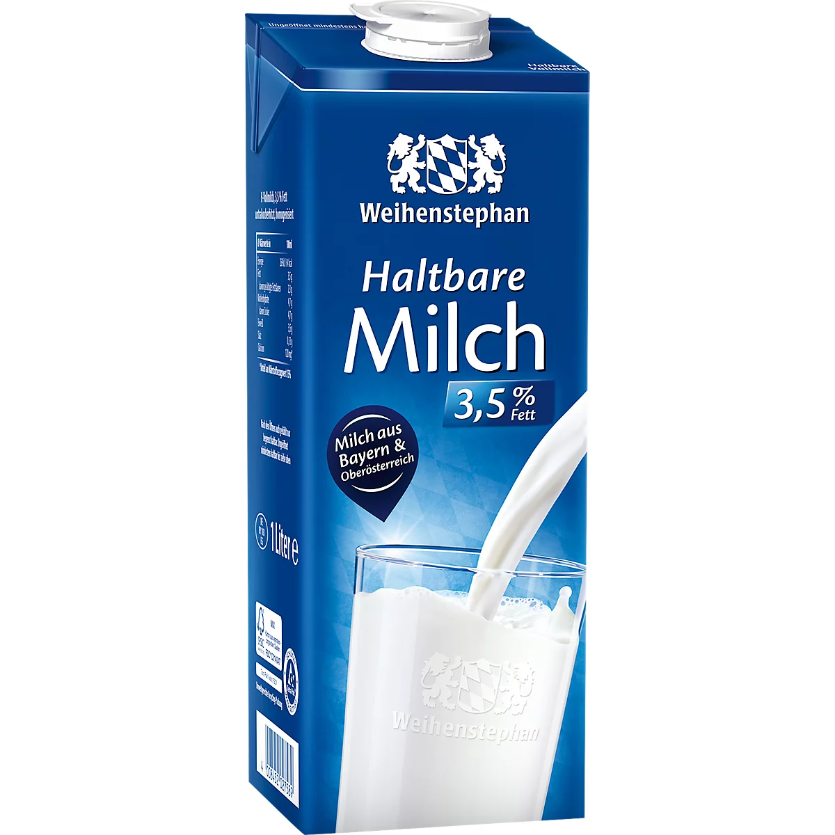 Weihenstephan H-Vollmilch, Fettgehalt 3,5 %, homogenisiert, ultrahocherhitzt, 12 x 1 l