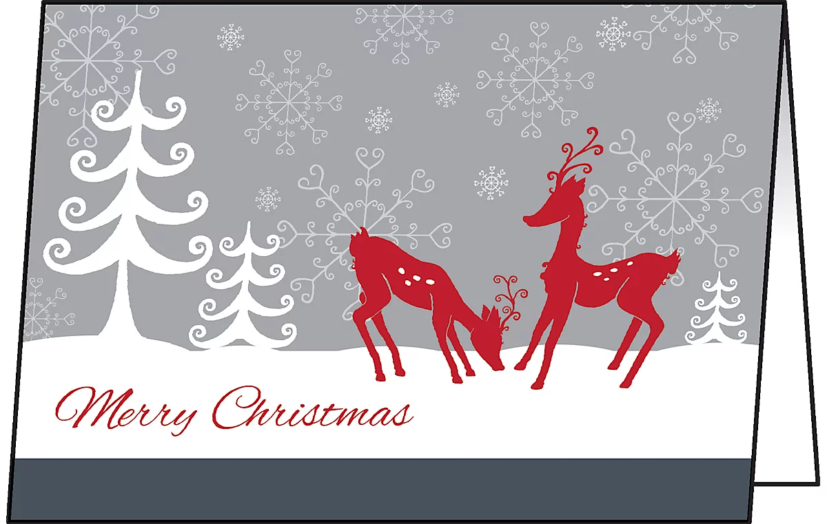 Weihnachtskarte Sigel „Red Deer“, A6, mit Umschlägen, Glanzkarton, grau-rot, 25 Stück