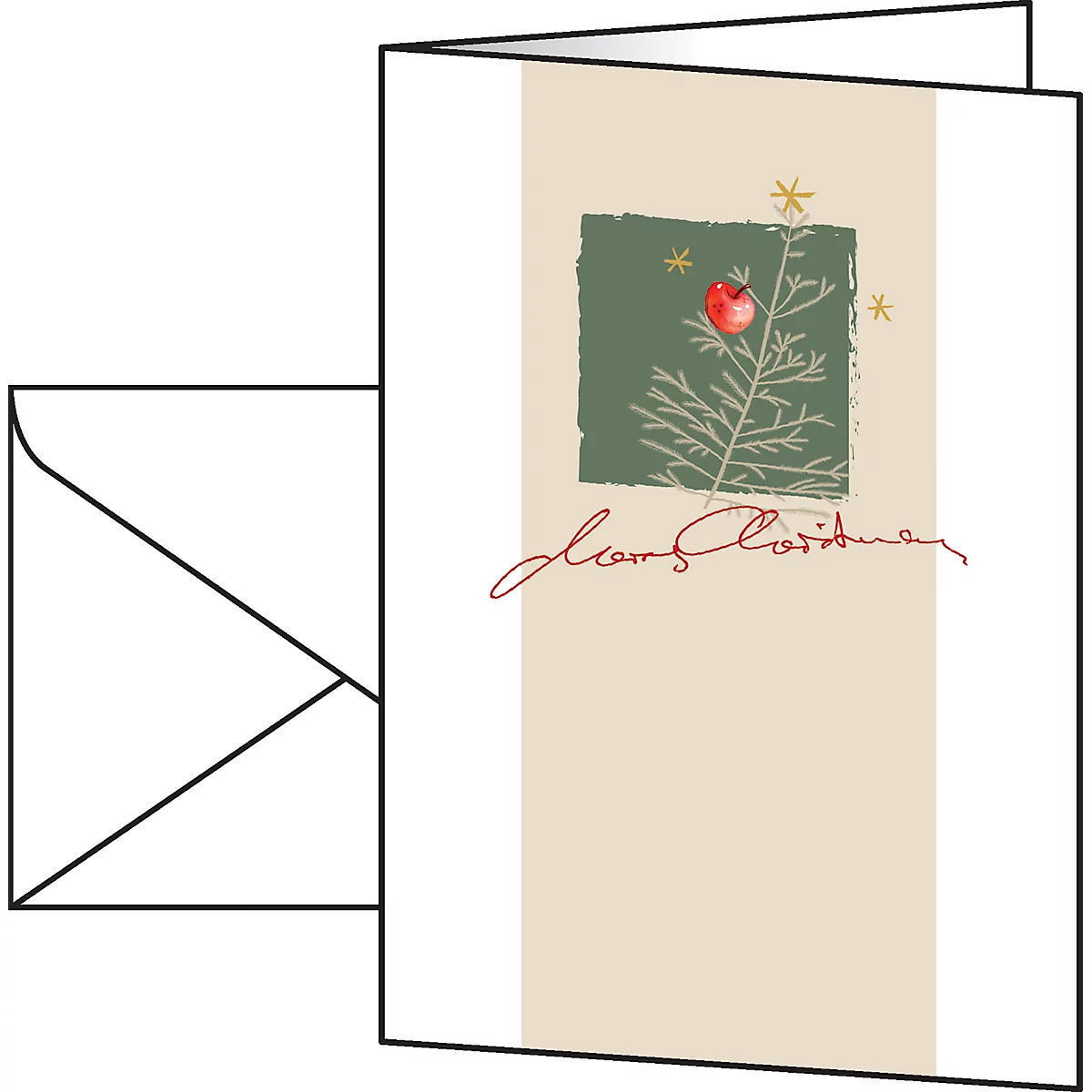 Weihnachtskarten Sigel 'Christmas with apples', inkl. Umschläge, DIN A6, 10 Stück, weißer Edelkarton