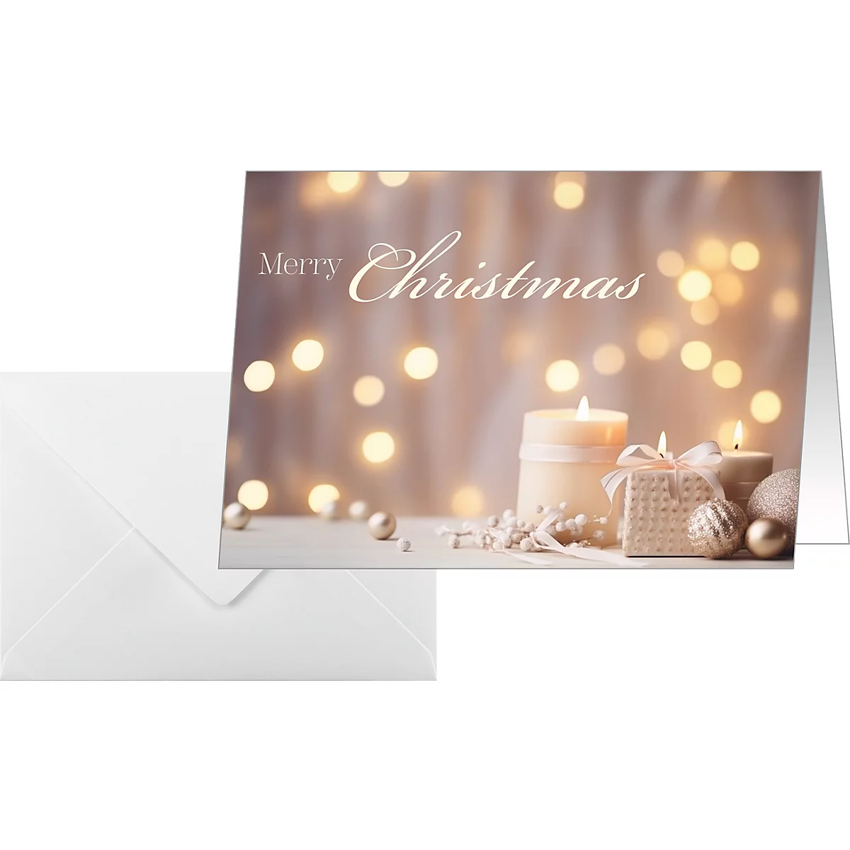 Weihnachtskarten Sigel Golden Glow, A6, Kerzen-Motiv, für Drucker/Kopierer geeignet, Umschläge, FSC®-Papier, beige-champagner-gold, 25 Stück