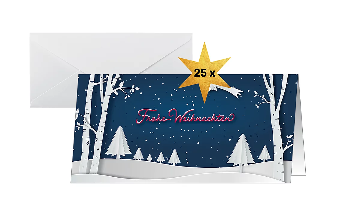Weihnachtsmotiv-Karte 'Pop-up winter landscape', DIN lang (2/3 A4), 250g/m², 25 Stück, Weißkarton, Inkjet- & Laserdrucker