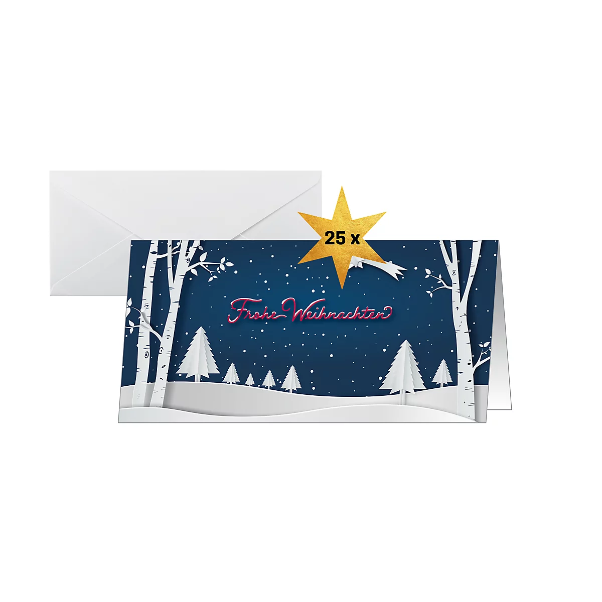 Weihnachtsmotiv-Karte 'Pop-up winter landscape', DIN lang (2/3 A4), 250g/m², 25 Stück, Weißkarton, Inkjet- & Laserdrucker