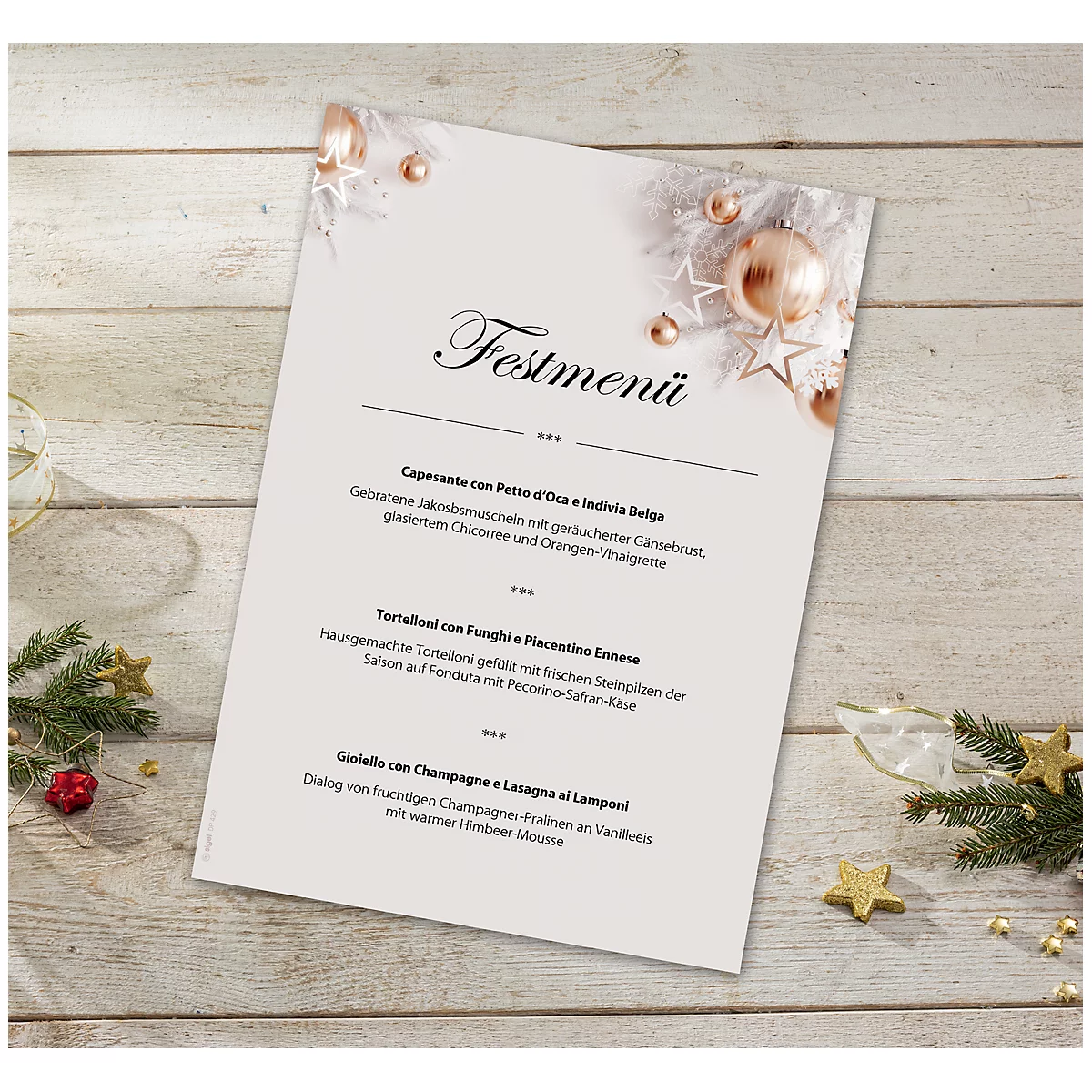 Weihnachtsmotiv-Papier 'Christmas in rose gold', DIN A4, 90g Feinpapier, FSC Mix Credit, Inkjet- & Laserdrucker, 100 Blatt