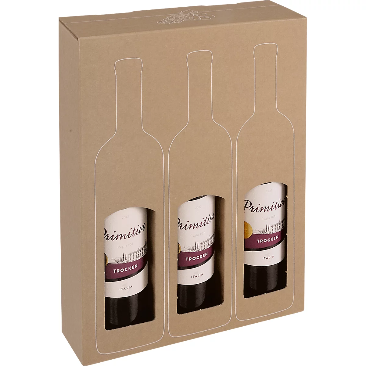 Weinkarton ColomPac SAWP, für 3 Flaschen, L 273 x B 93 x H 374 mm, Wellpappe, kraft-braun, 10 Stück
