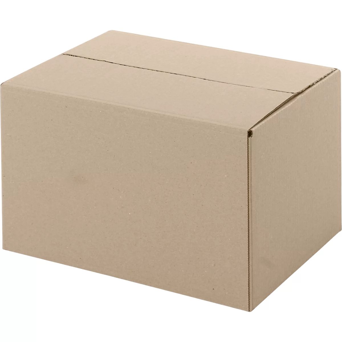 Braune, rechteckige Kartonverpackung. Die Oberfläche ist unbedruckt, die Kanten sind gefaltet.