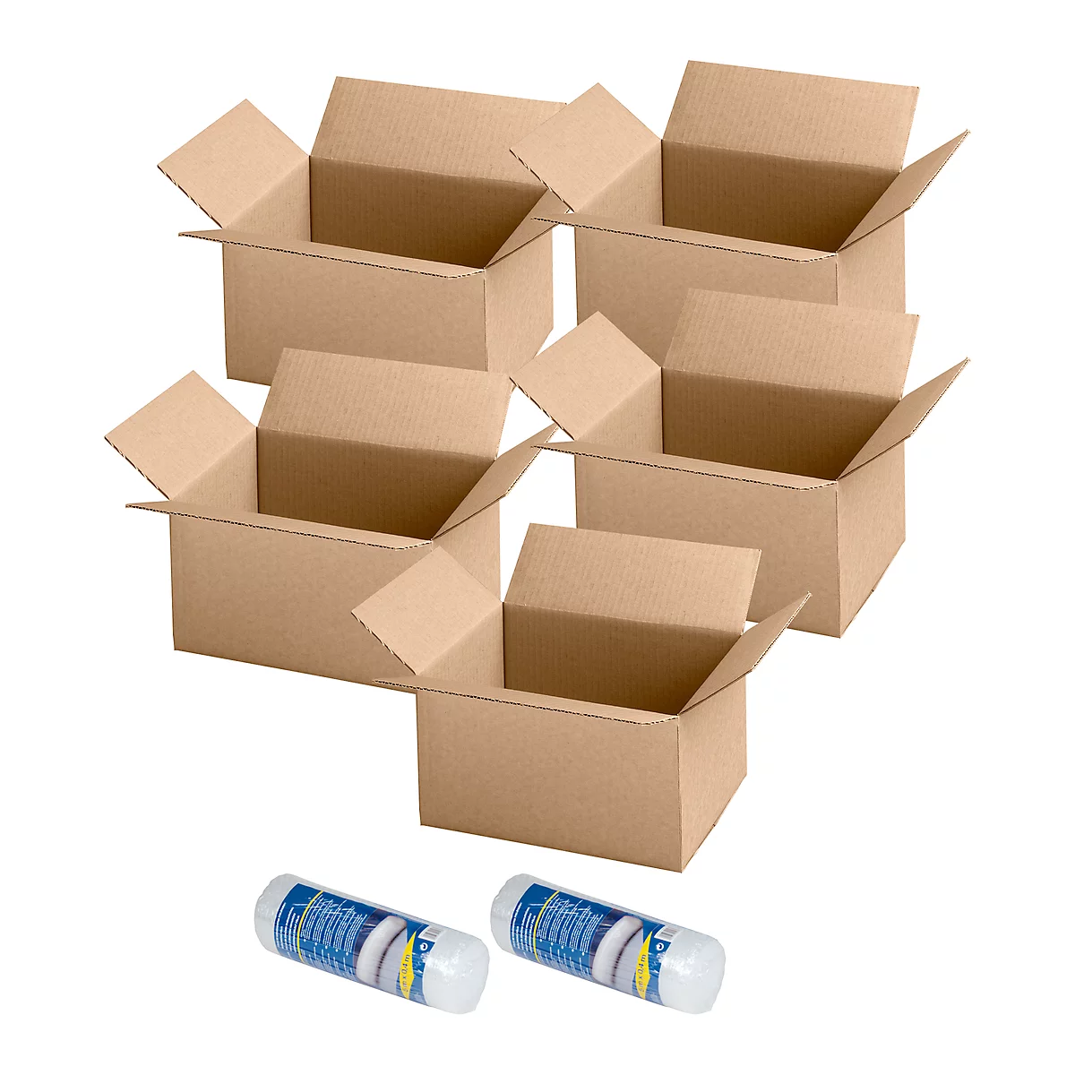 Wellpappkartons braun, 1-wellig + 2 Rollen Luftpolterfolie, gratis