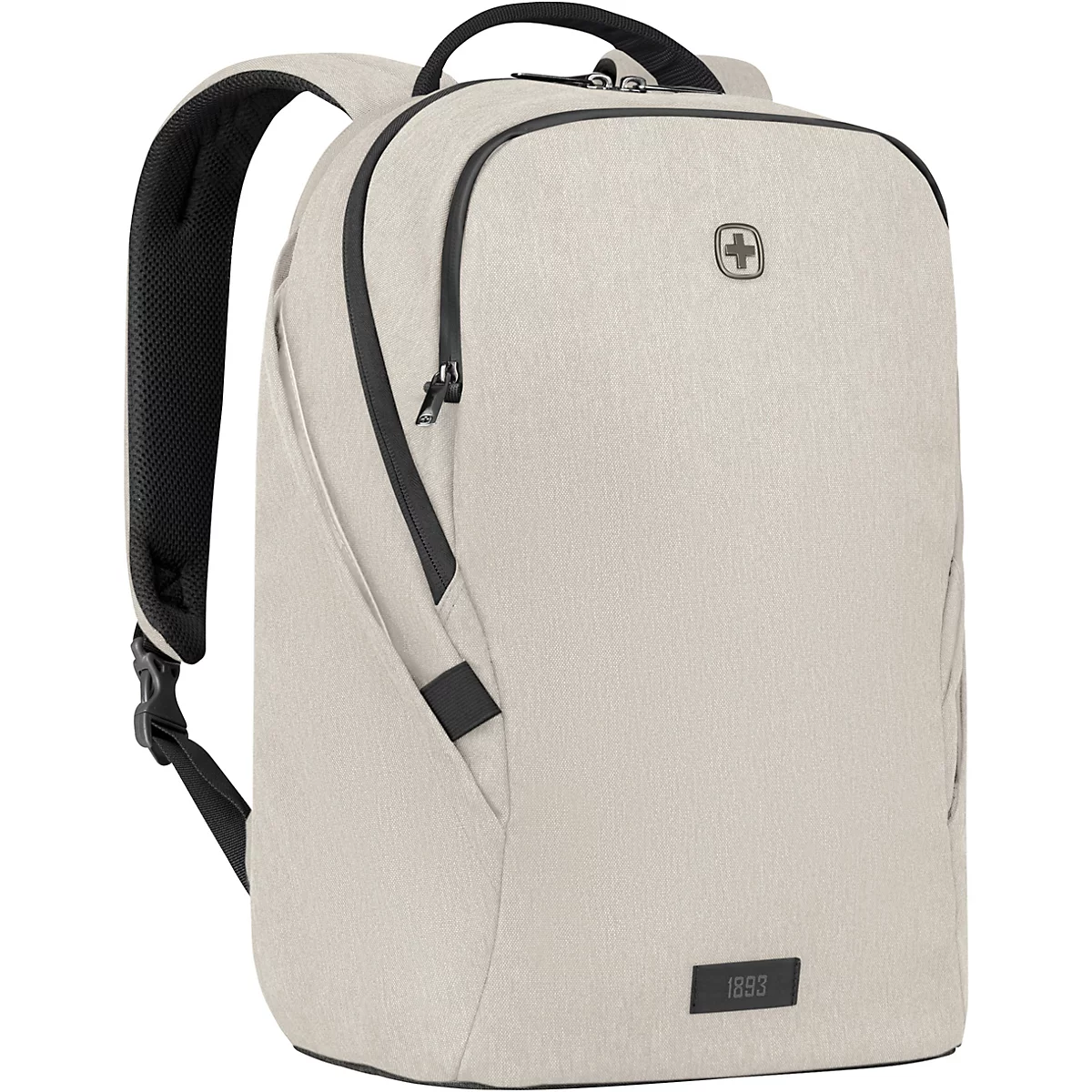 Beigefarbener Rucksack mit schwarzen Details und dem Logo der Marke. Auf dem Rucksack ist die Jahreszahl 1893 aufgedruckt.
