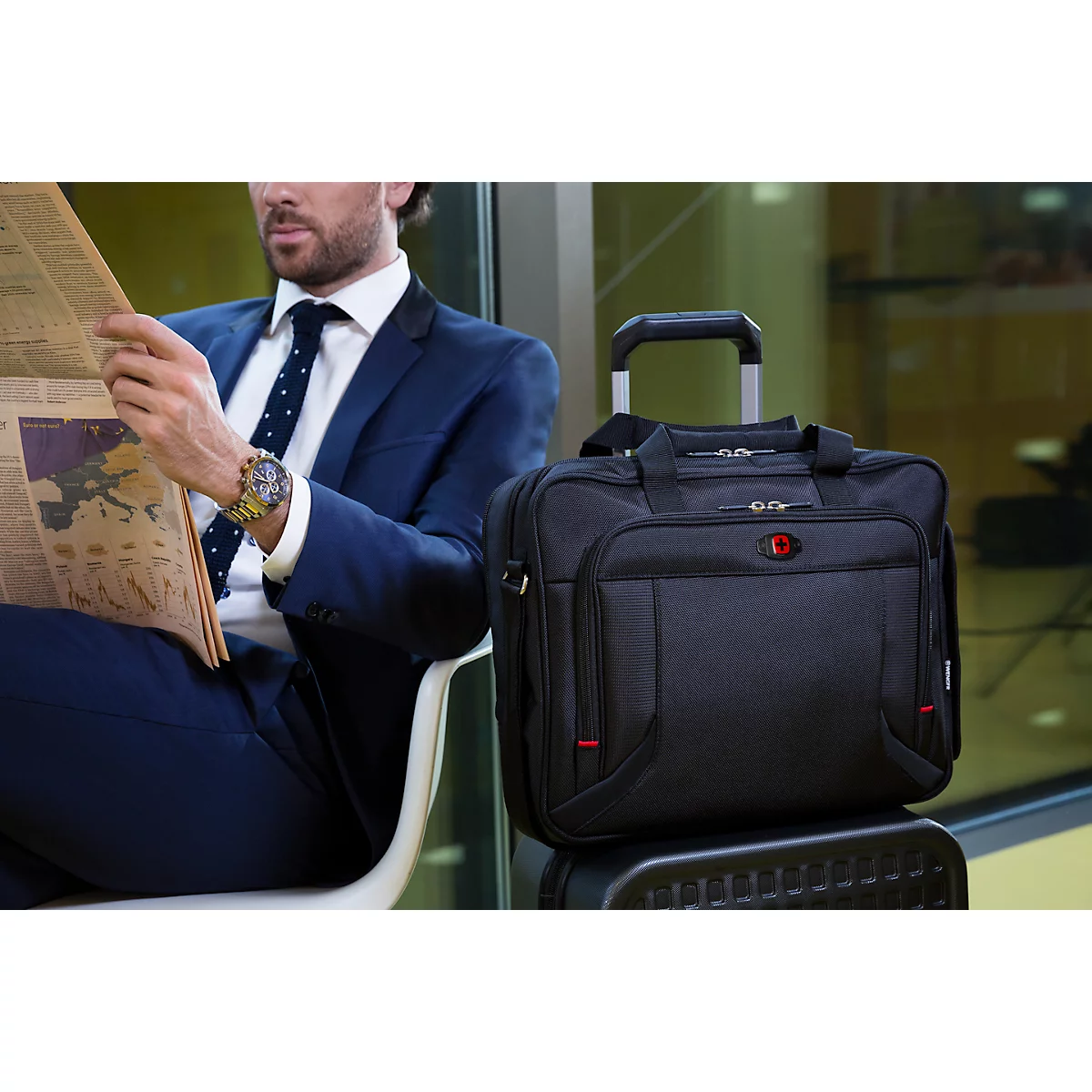 Wenger Prospectus sac pour ordinateur portable, ordinateur portable jusqu'à 16', compartiment pour ordinateur portable et tablette, fixation trolley, L 420 x H 330 x L 150 mm, 15 l, polyester, noir