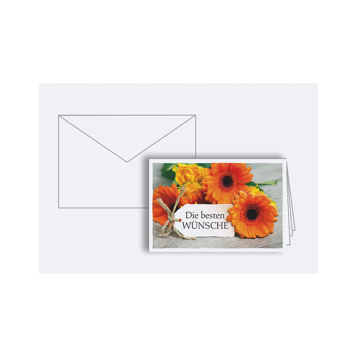 Wenskaart Korsch, 'Beste wensen', oranje gerbera, blinddruk, witte envelop, 10 stuks, DIN B6, l 170 x h 115 mm