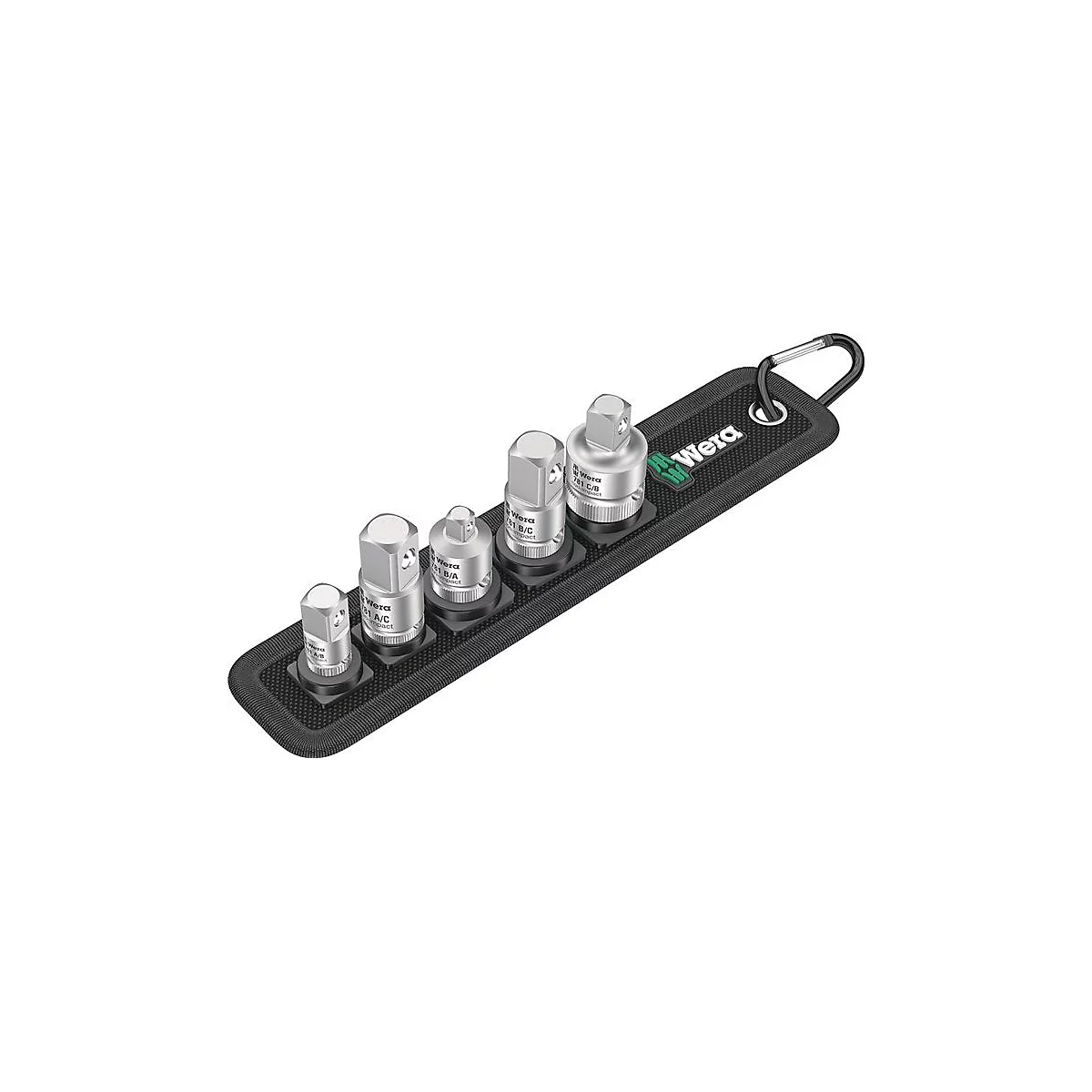 WERA bevestigingsset 781/5, CV-staal, mat verchroomd, voor handmatig en machinaal gebruik, 5-delige set met houder