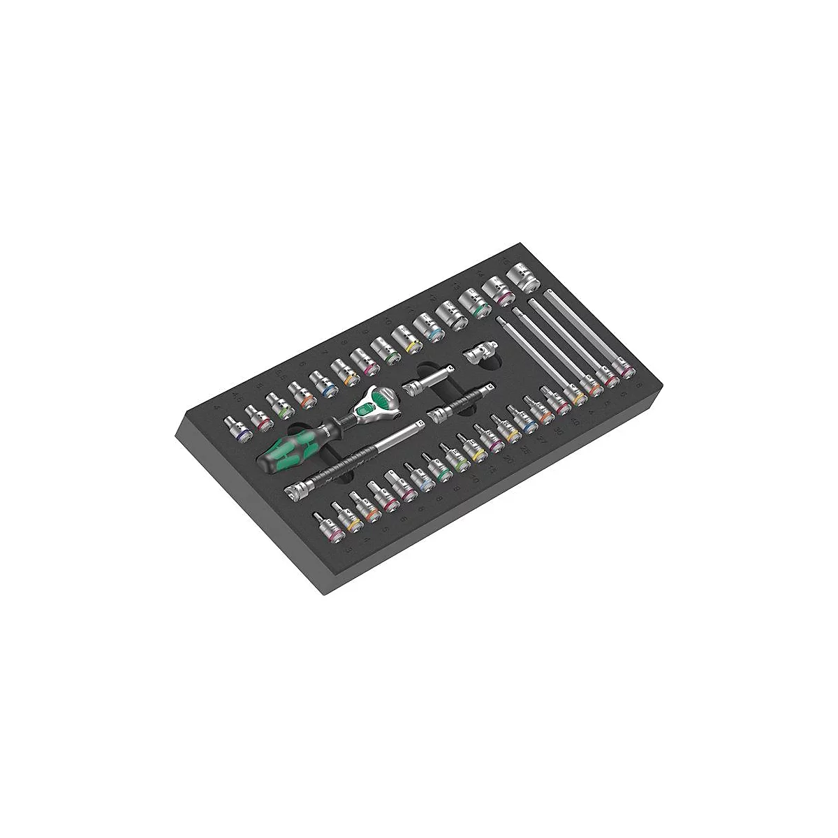 WERA gereedschapmodule 9720, 37-delig, met schuimrubberen inzet, Zyklop ratel 1/4', water- en olieafstotend, BxHxD 172x40x392 mm