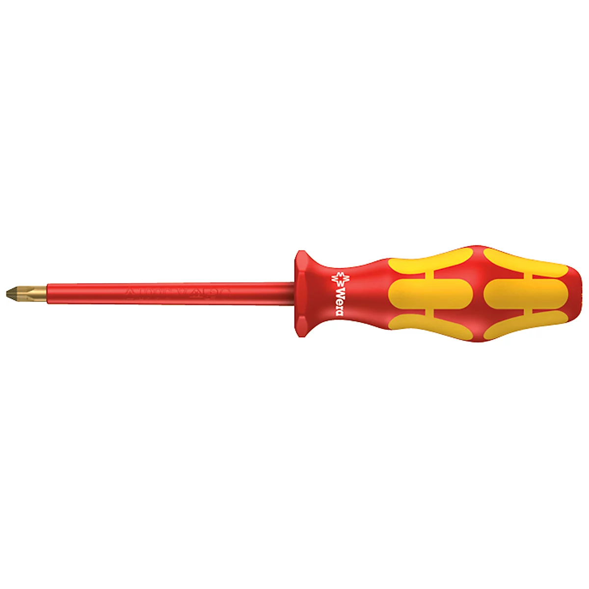 Red screwdriver with yellow-red handle. Tool for repairs and craftsmanship.