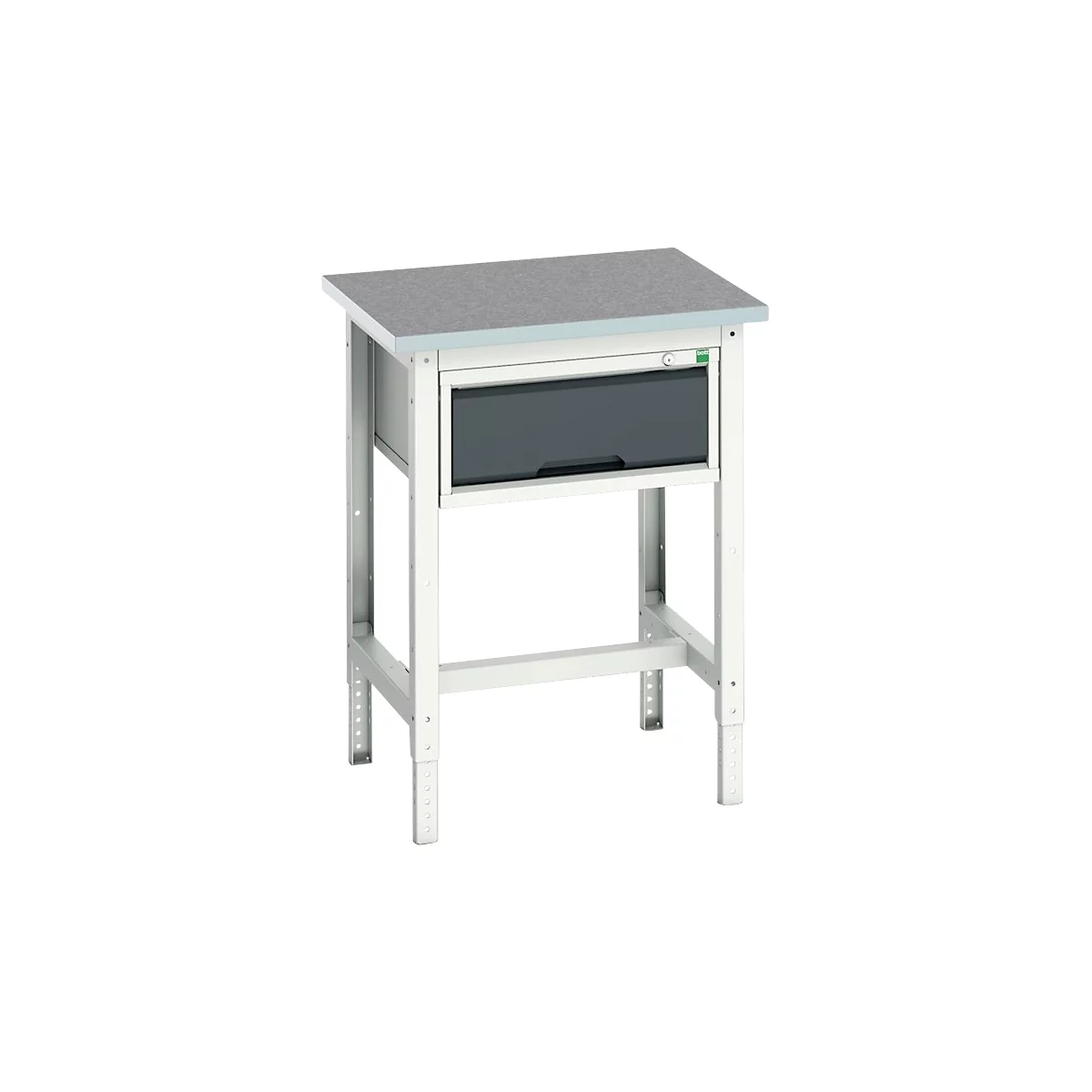 Werkbank Bott verso, Linoleum-Platte, 1 Schublade, mit Querstrebenset, B 700 x T 600 x H 780 - 930 mm, RAL 7035 Lichtgrau / Anthrazitgrau