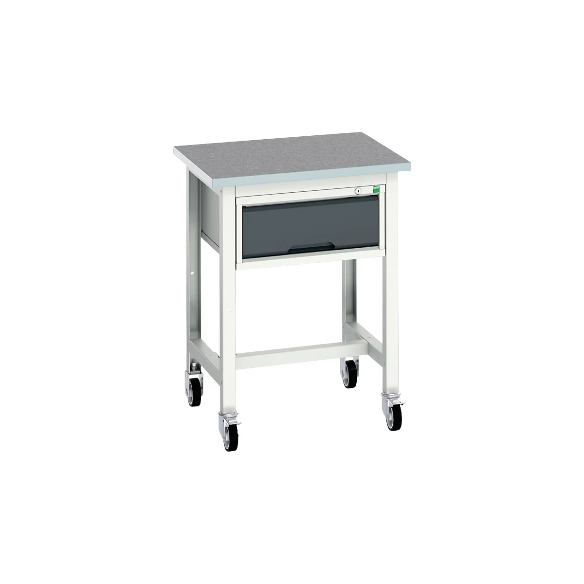 Werkbank Bott verso, Linoleum-Platte, 1 Schublade, mit Querstrebenset, B 700 x T 600 x H 930 mm, Lichtgrau / Anthrazitgrau