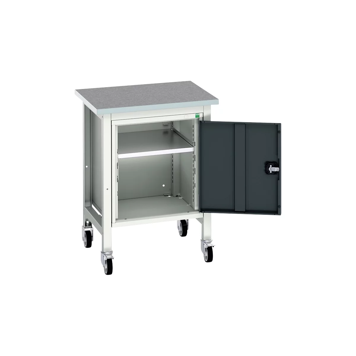 Werkbank Bott verso, linoleumblad, 1 deur &amp; 1 plank, B 700 x D 600 x H 930 mm, lichtgrijs / antracietgrijs