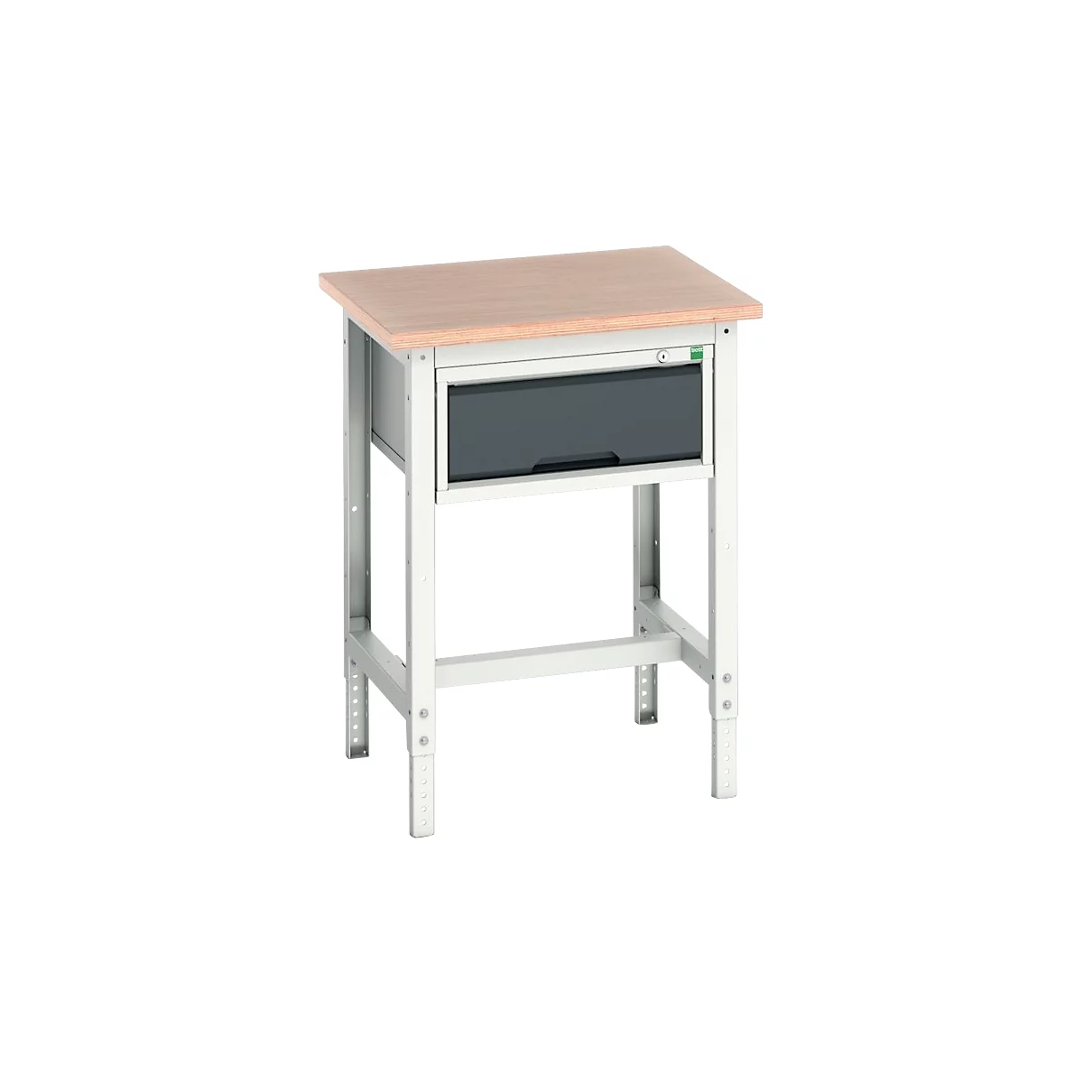 Werkbank Bott verso, Multiplex-Platte, 1 Schublade, mit Querstrebenset, B 700 x T 600 x H 780 - 930 mm, RAL 7035 Lichtgrau / Anthrazitgrau