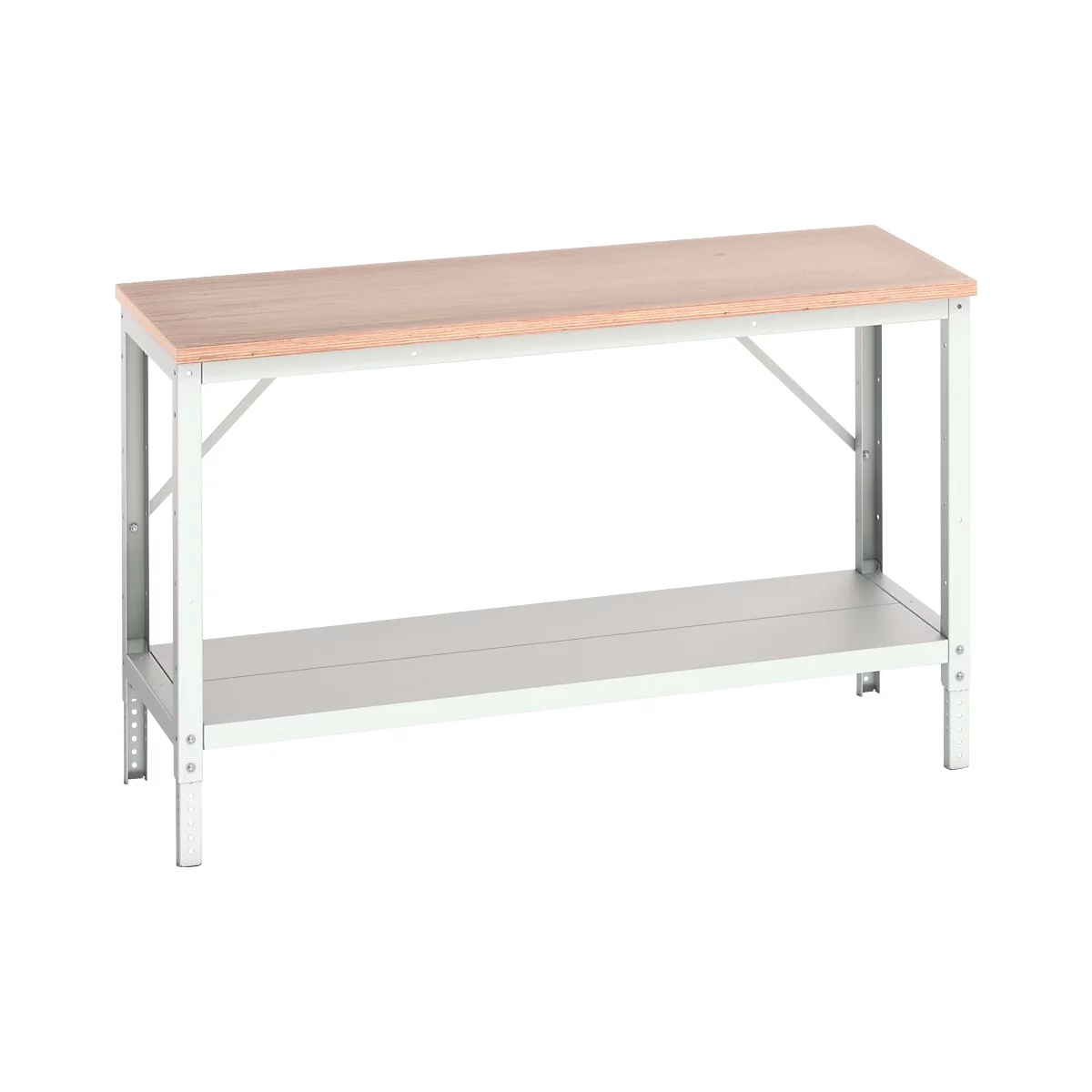 Werkbank Bott verso, Multiplex-Platte, mit Ablageboden, B 1500 x T 600 x H 780 - 930 mm, RAL 7035 Lichtgrau