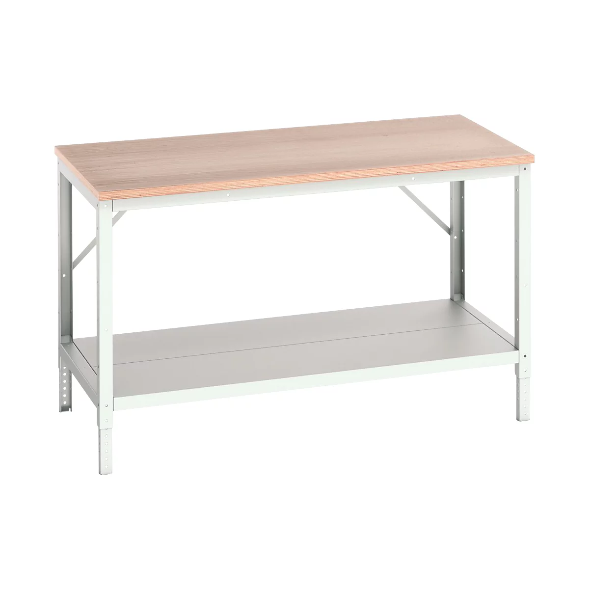 Werkbank Bott verso, Multiplex-Platte, mit Ablageboden, B 1500 x T 800 x H 780 - 930 mm, RAL 7035 Lichtgrau