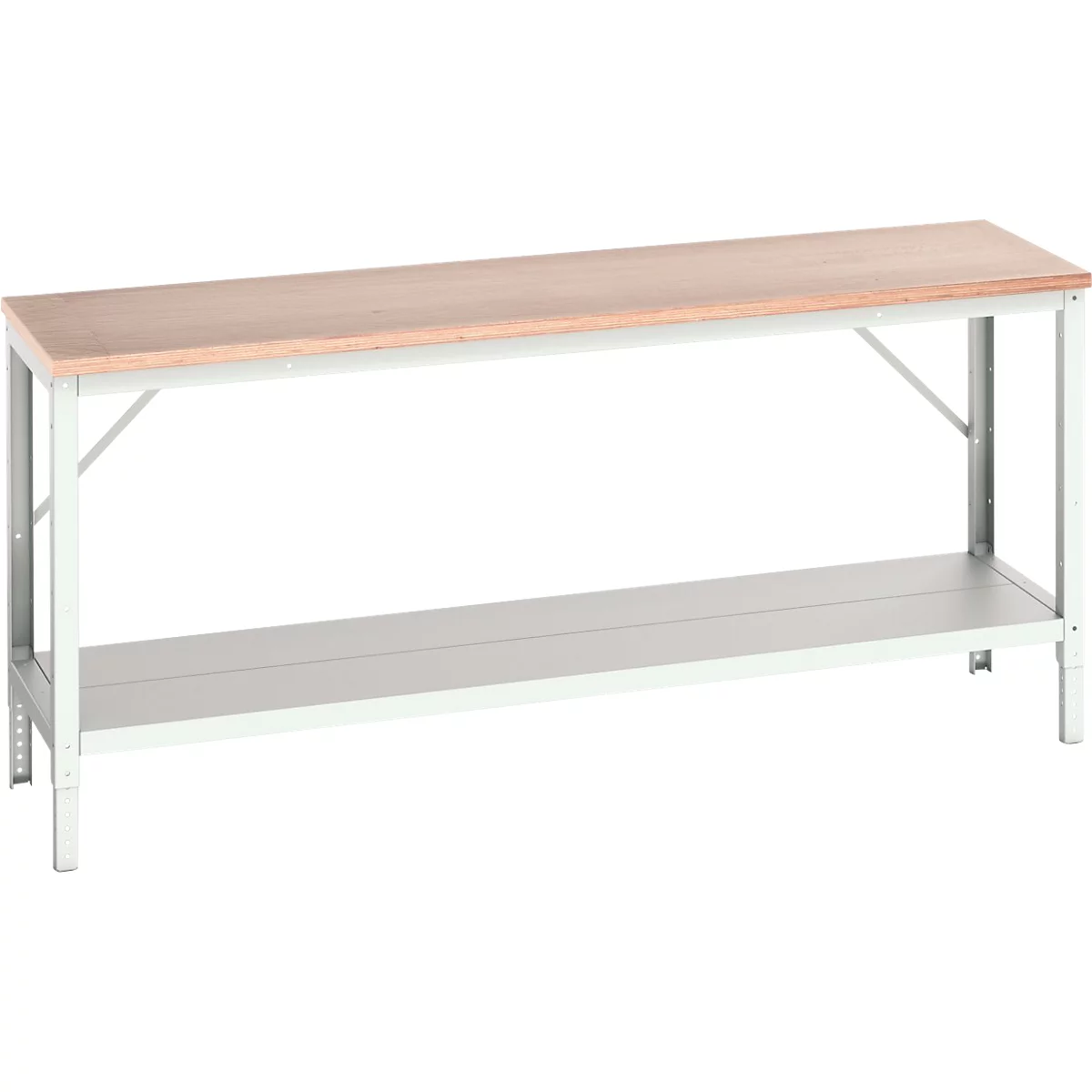 Werkbank Bott verso, Multiplex-Platte, mit Ablageboden, B 2000 x T 600 x H 780 - 930 mm, RAL 7035 Lichtgrau