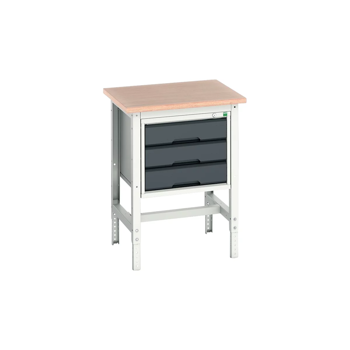 Werkbank Bott verso, Multiplex-Platte, mit Querstrebenset, 3 Schubladen, B 700 x T 600 x H 780 - 930 mm, Lichtgrau / Anthrazitgrau