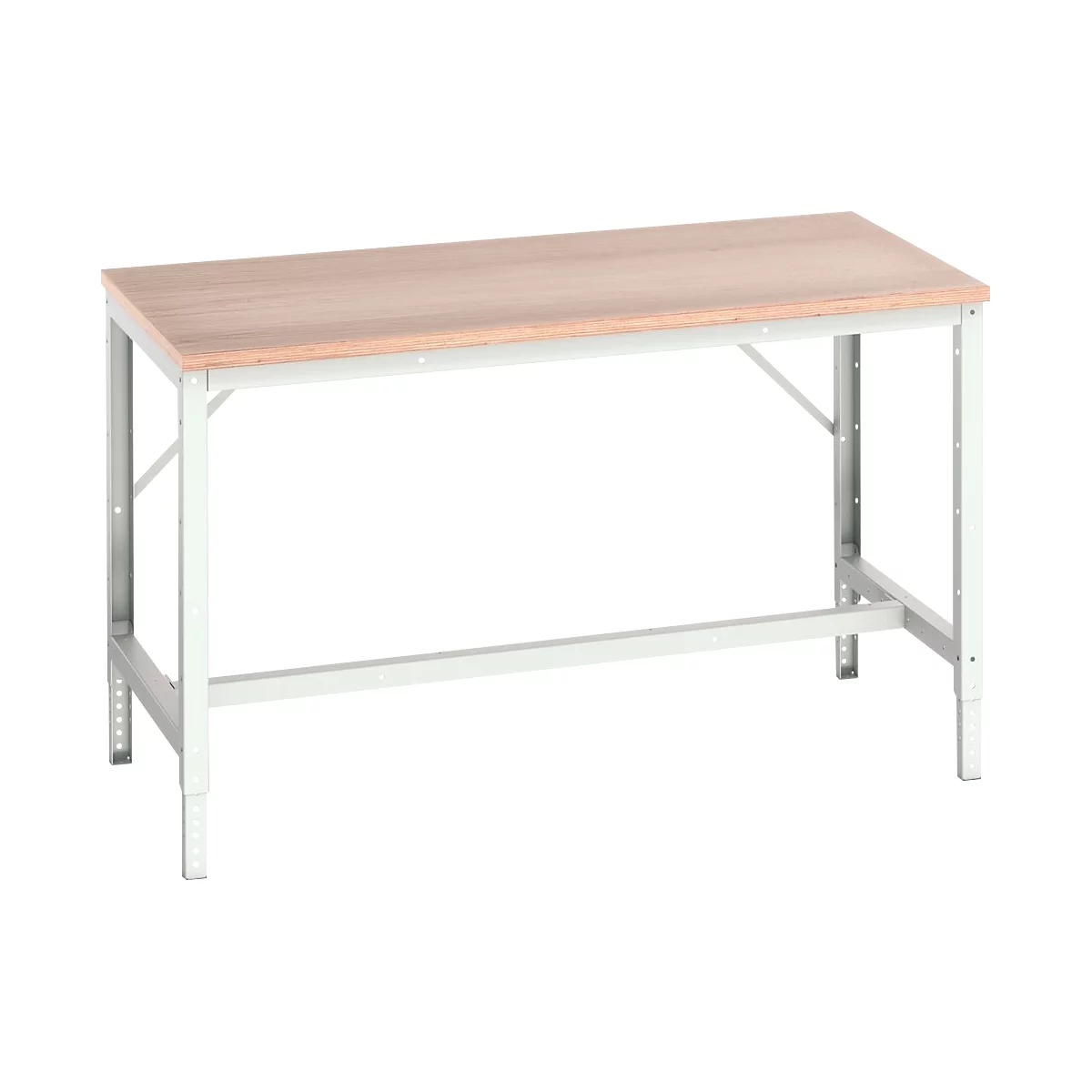 Werkbank Bott verso, Multiplex-Platte, mit Querstrebenset, B 1500 x T 800 x H 780 - 930 mm, RAL 7035 Lichtgrau